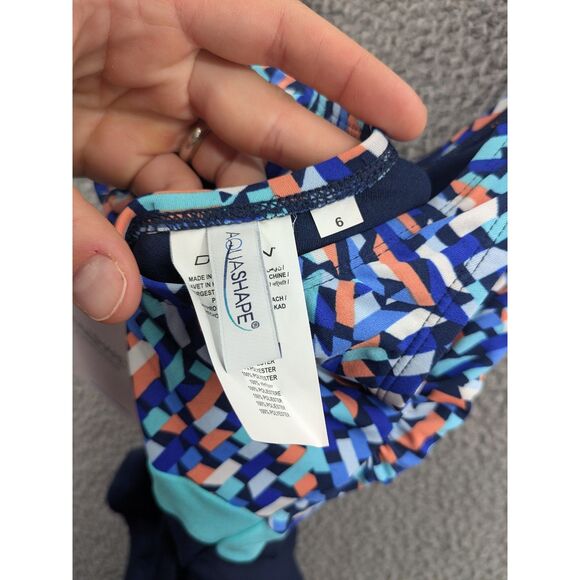 NWT Dolfin Aquashape Women's blue Print Moderate Scoop Back One Piece sz 6 - Picture 9 of 11